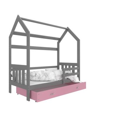 Łóżko domek Polo II (160 cm) - szary / róż