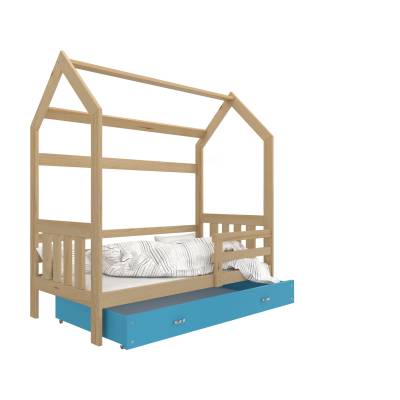 Łóżko domek Polo II (160 cm) - sosna / niebieski
