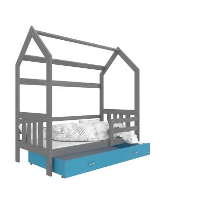 Łóżko domek Polo II (160 cm) - szary / niebieski