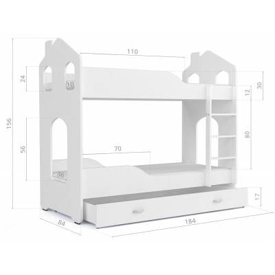 Łóżko piętrowe domek Daniel (180) - wymiary