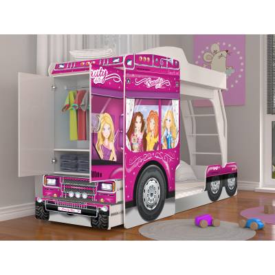 Łóżko piętrowe ciężarówka - Barbie (szafa + komoda)