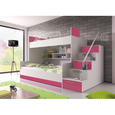 Łóżko piętrowe Colors 2 + materace (różowy połysk)