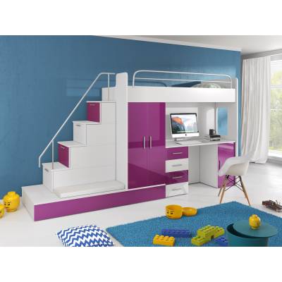 Łóżko piętrowe 2-os. Colors 5 + materace (antresola) - fiolet połysk